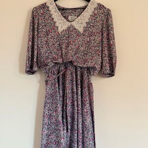 Vintage Floral Lace Collar Dress